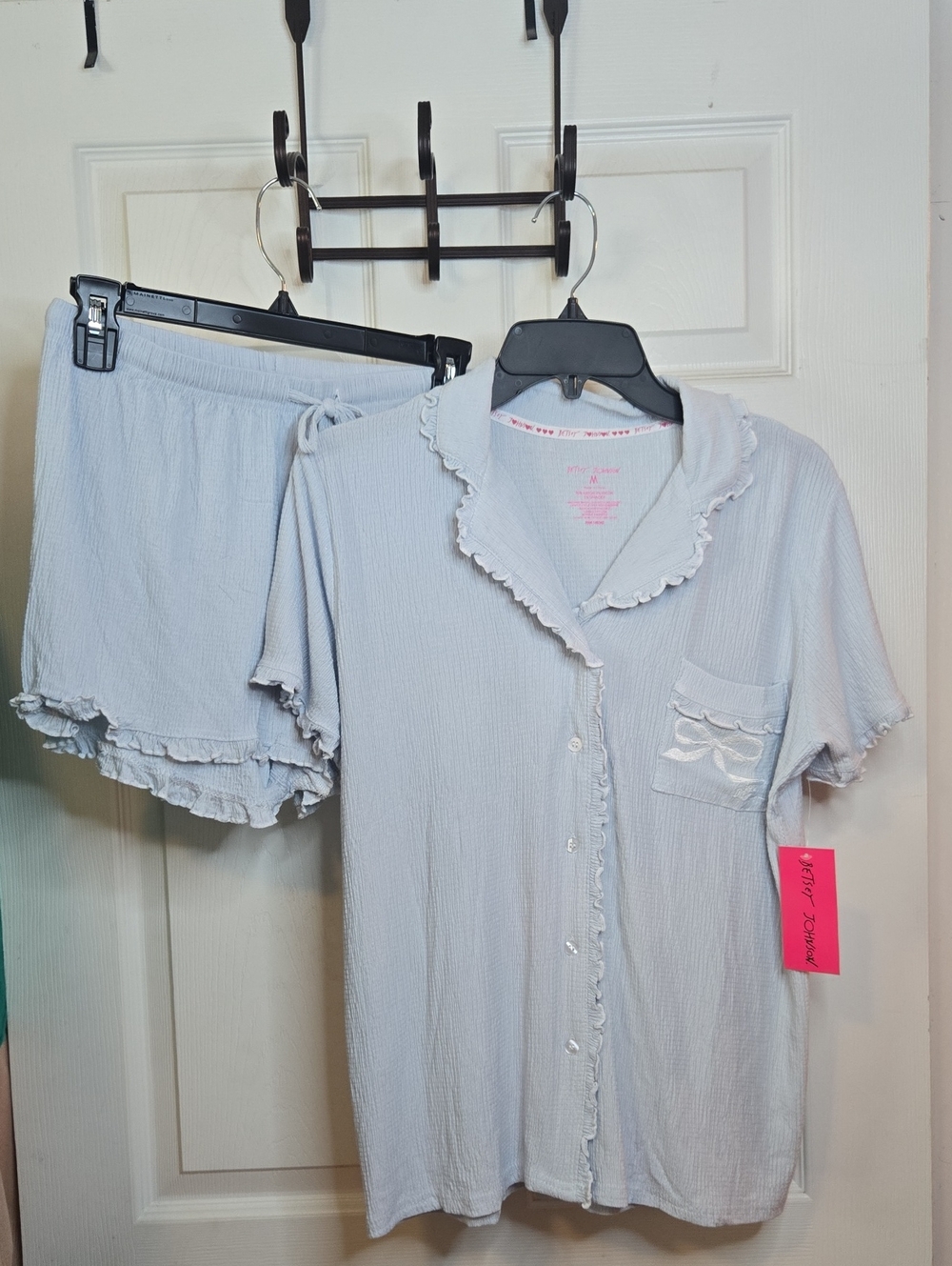Betsey Johnson Pale Blue Ruffle Trim Short Pajama Set